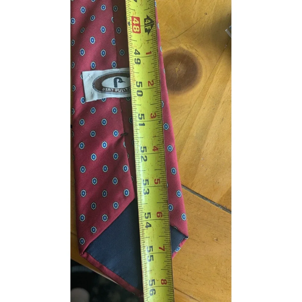 Bert Pulitzer Mens‎ Silk Tie Burgundy Red Blue Geometric Medallion Pattern